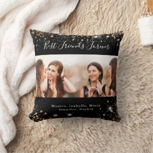 Friends forever black gold glitter photo cushion