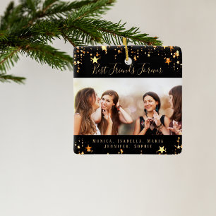 Friends forever black gold stars photo ceramic ornament
