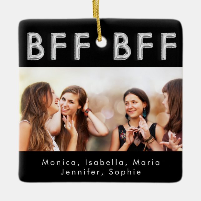 Friends forever black silver BFF photo Ceramic Ornament (Front)