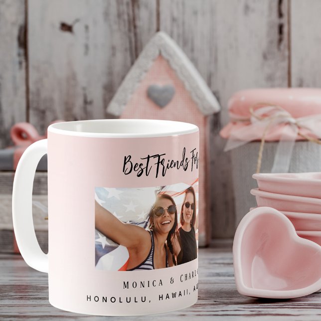 Friends forever blush pink photo names coffee mug (Creator Uploaded)