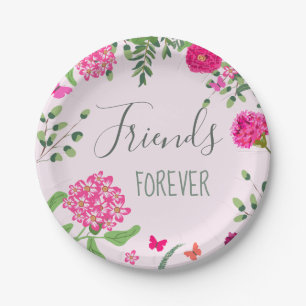 Friends Forever bright flowers and butterflies Paper Plate