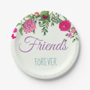 Friends Forever Colourful flowers and butterflies Paper Plate