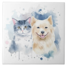 Friends Forever - Dog and Cat Watercolor Art
