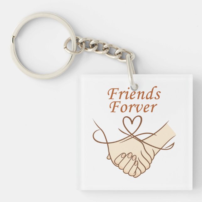 Friends Forever Holding Hands Square Keychain (Front)