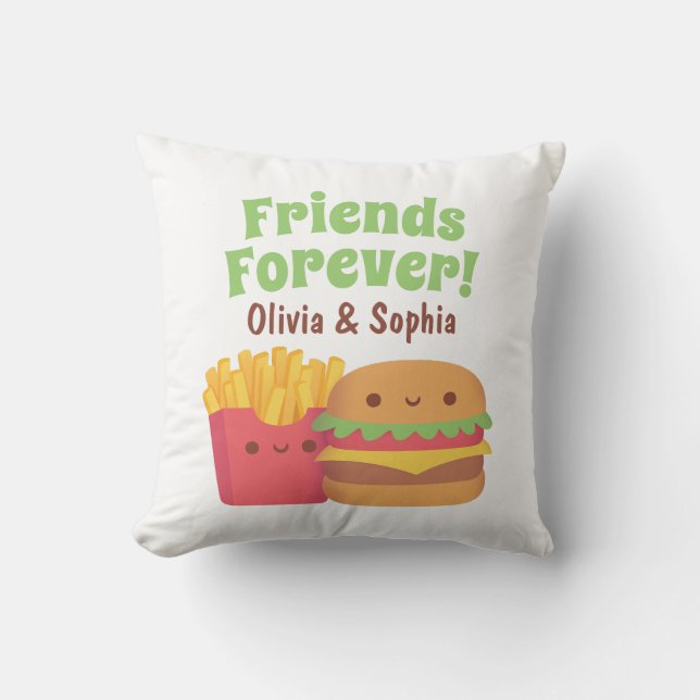 Friends Forever, Kawaii Fries and Burger Bestie Cushion (Front)