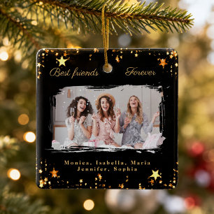 Friends forever photo black gold stars ceramic ornament