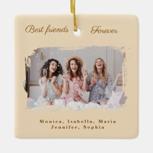 Friends forever photo champagne Christmas Ceramic Ornament