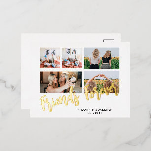 Friends Forever Photo Collage BFFs Besties Modern Foil Holiday Postcard