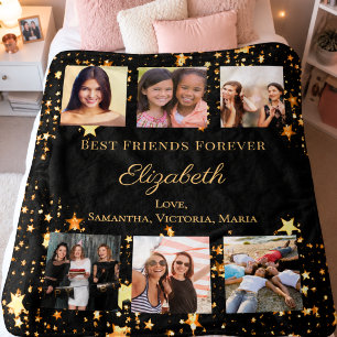 Friends Forever photo collage black gold Fleece Blanket