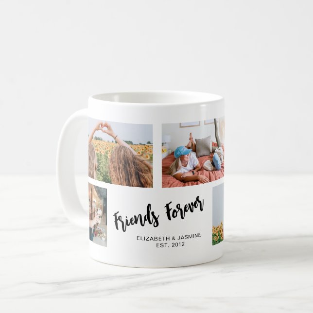 Friends Forever Photo Collage Gift for BFF Custom Coffee Mug (Front Left)