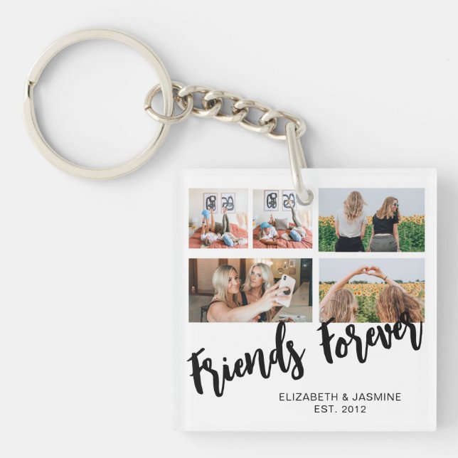 Friends Forever Photo Collage Gift for BFF Custom Key Ring (Front)