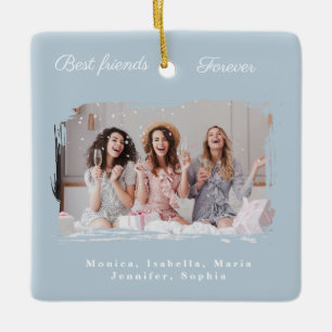 Friends forever photo dusty blue Christmas Ceramic Ornament