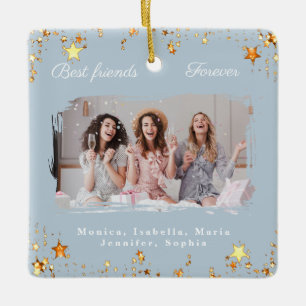 Friends forever photo dusty blue gold stars ceramic ornament
