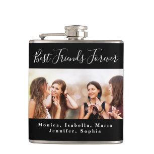 Friends forever photo names black white hip flask