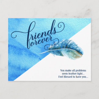Friends Forever Postcard Blue Watercolor Feather