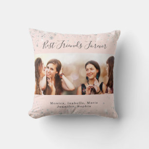 Friends forever rose gold silver glitter photo cushion