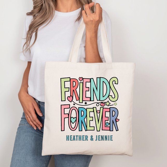 Friends Forever Typography with Names  Tote Bag (Creator Uploaded)