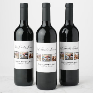 Friends forever white birthday party photo wine label