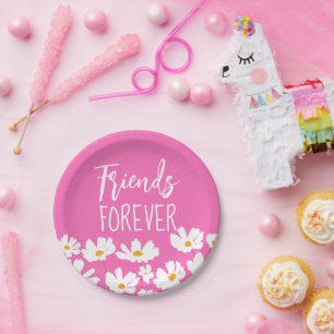 Friends Forever White Daisies Custom Colour  Paper Plate