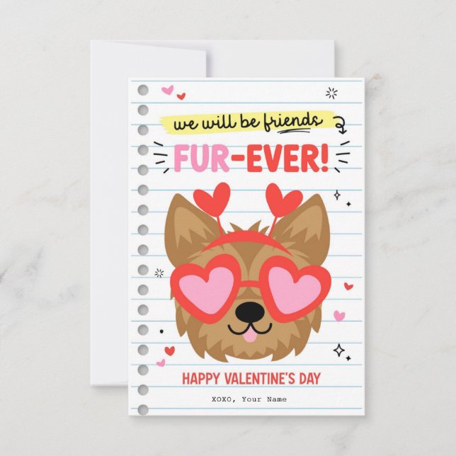 Friends Fur-ever Dog Kids Classroom Valentine Card (Front)