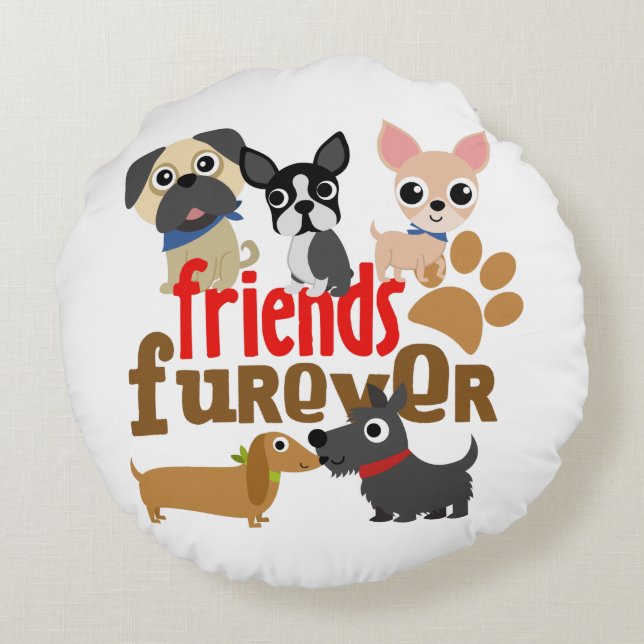 Friends Furever Dogs Puppies Round Cushion (Back)