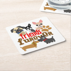 Friends Furever Dogs Puppies Square Paper Coaster