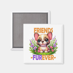 Friends Furever pun. Cute French Bulldog puppy dog Magnet