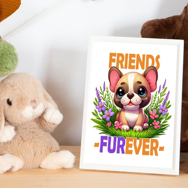 Friends Furever pun. Cute French Bulldog puppy dog Photo Print (Creator Uploaded)