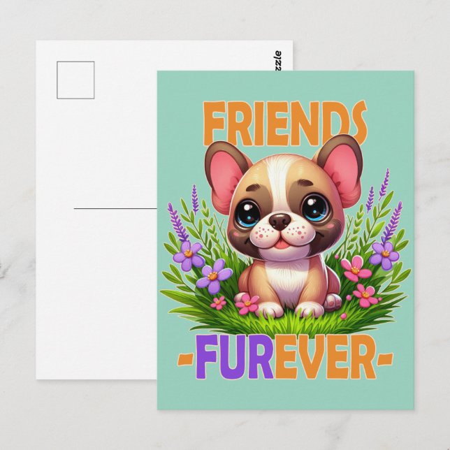 Friends Furever pun. Cute French Bulldog puppy dog Postcard (Front/Back)