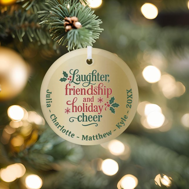 Friends gold red green typography Christmas Glass Tree Decoration (Creator Uploaded)