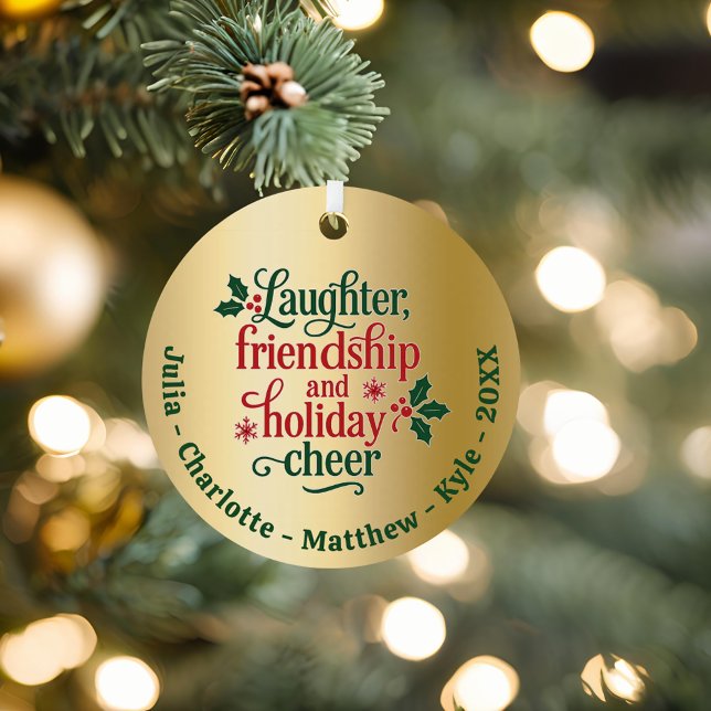 Friends gold red green typography Christmas Metal Tree Decoration (Creator Uploaded)