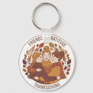 Friends & Gratitude Hugging Girls   Thanksgiving  Key Ring