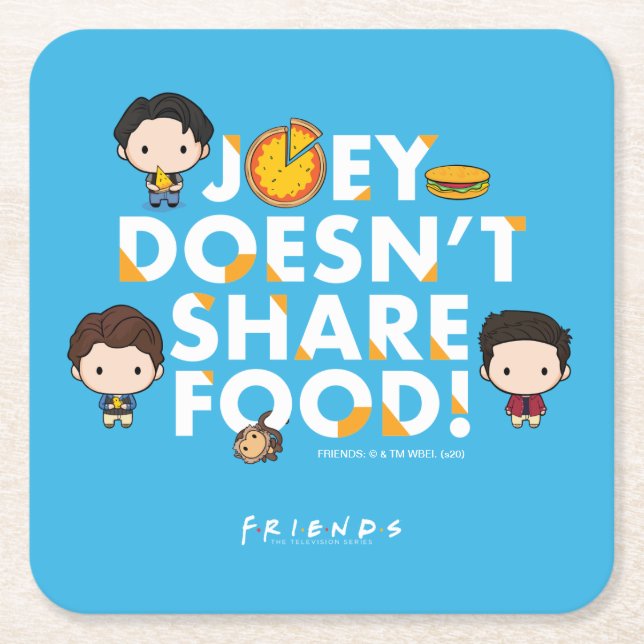 FRIENDS™ | Joey Doesn't Share Food Chibi Square Paper Coaster (Front)
