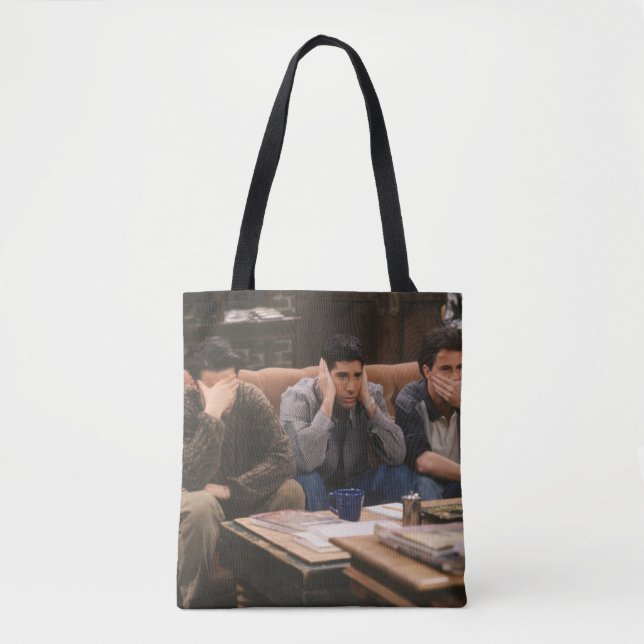 FRIENDS™ | Joey, Ross, and Chandler on the Couch Tote Bag (Front)