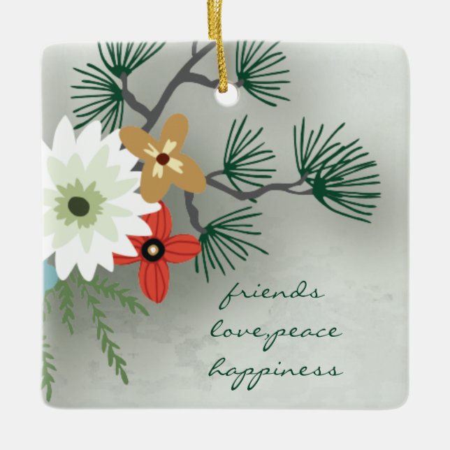 Friends,Love,Peace,Happiness Friendship Holiday Ceramic Ornament (Front)