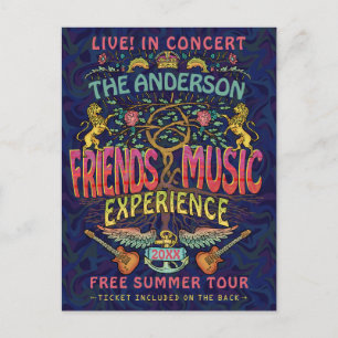 Friends Music Band Retro 70s Concert Ticket Theme Postcard