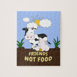 Friends Not Food - Cute Cow, Pig and Chicken Jigsaw Puzzle