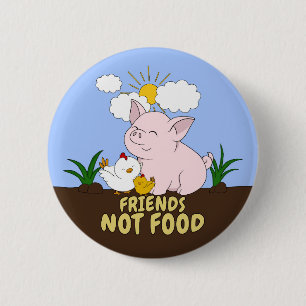 Friends Not Food - Cute Pig and Chicken 6 Cm Round Badge