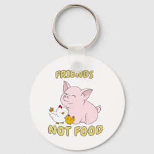 Friends Not Food - Cute Pig and Chicken Key Ring
