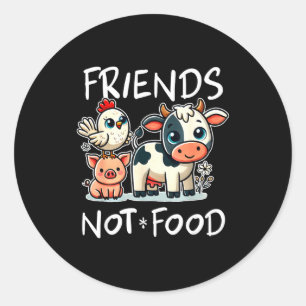Friends Not Food Funny Vegan Vegetarian Cute Anima Classic Round Sticker