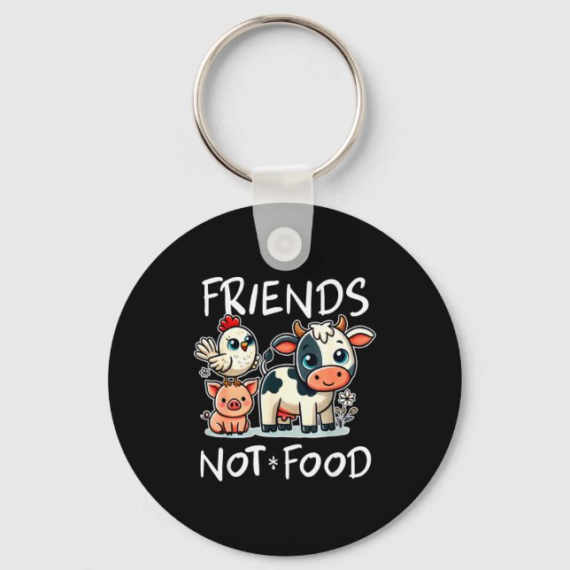 Friends Not Food Funny Vegan Vegetarian Cute Anima Key Ring (Front)