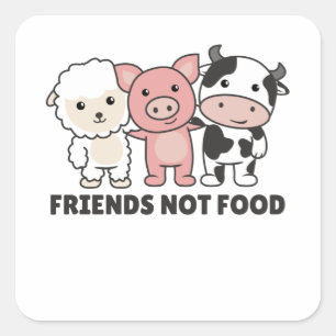 Friends Not Food Vegan Sheep Pig Cow Square Sticker
