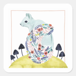 Friends of Clementine   Folk Art Squirrel Square Sticker