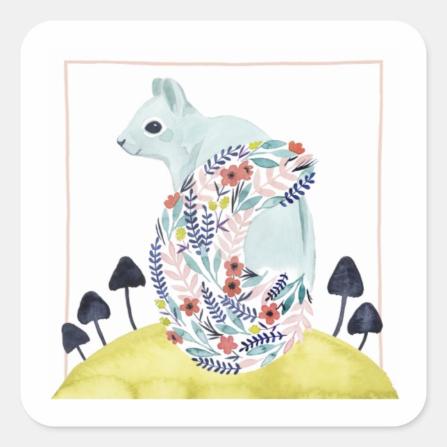 Friends of Clementine | Folk Art Squirrel Square Sticker (Front)