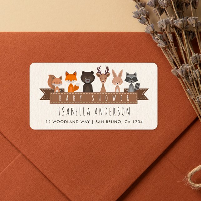 Friends of the Forest Woodland Animals Baby Shower Label (Address Label Mock-up)