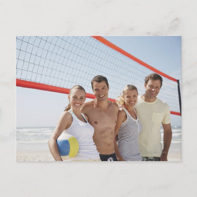 Friends on beach volleyball court postcard (Front)