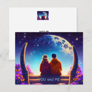 Friends or lovers on a bench in the moonlight,