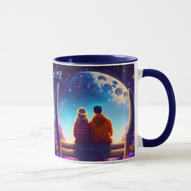 Friends or lovers on a bench in the moonlight, mug (Right)