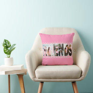 Friends Personalised 3 Photos Pink Home Decor Cushion