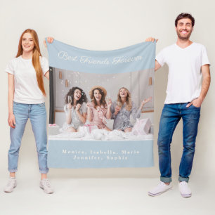 Friends photo dusty blue names fleece blanket